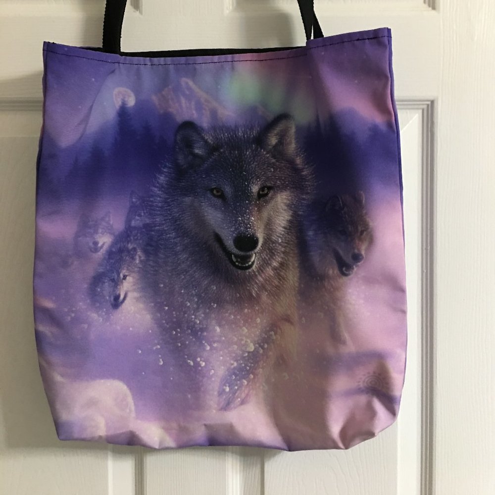 The Mountain Canvas Wolf Tote Bag, Silkscreen - Gorgeous Last One NWT